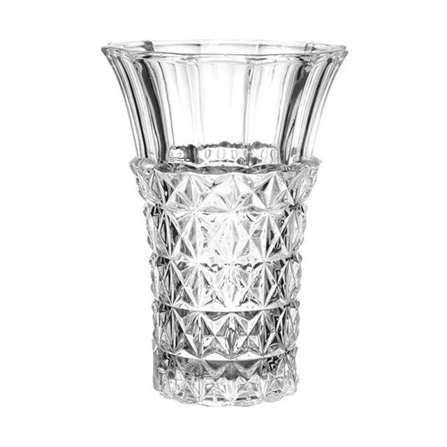 2025 Modern high end antique clear unique shape large mouth lead crystal glass vase
