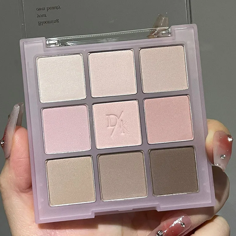 Private label custom Milk tea brown 9 color eye shadow transparent acrylic makeup palette matte nude glitter shimmer eyeshadow