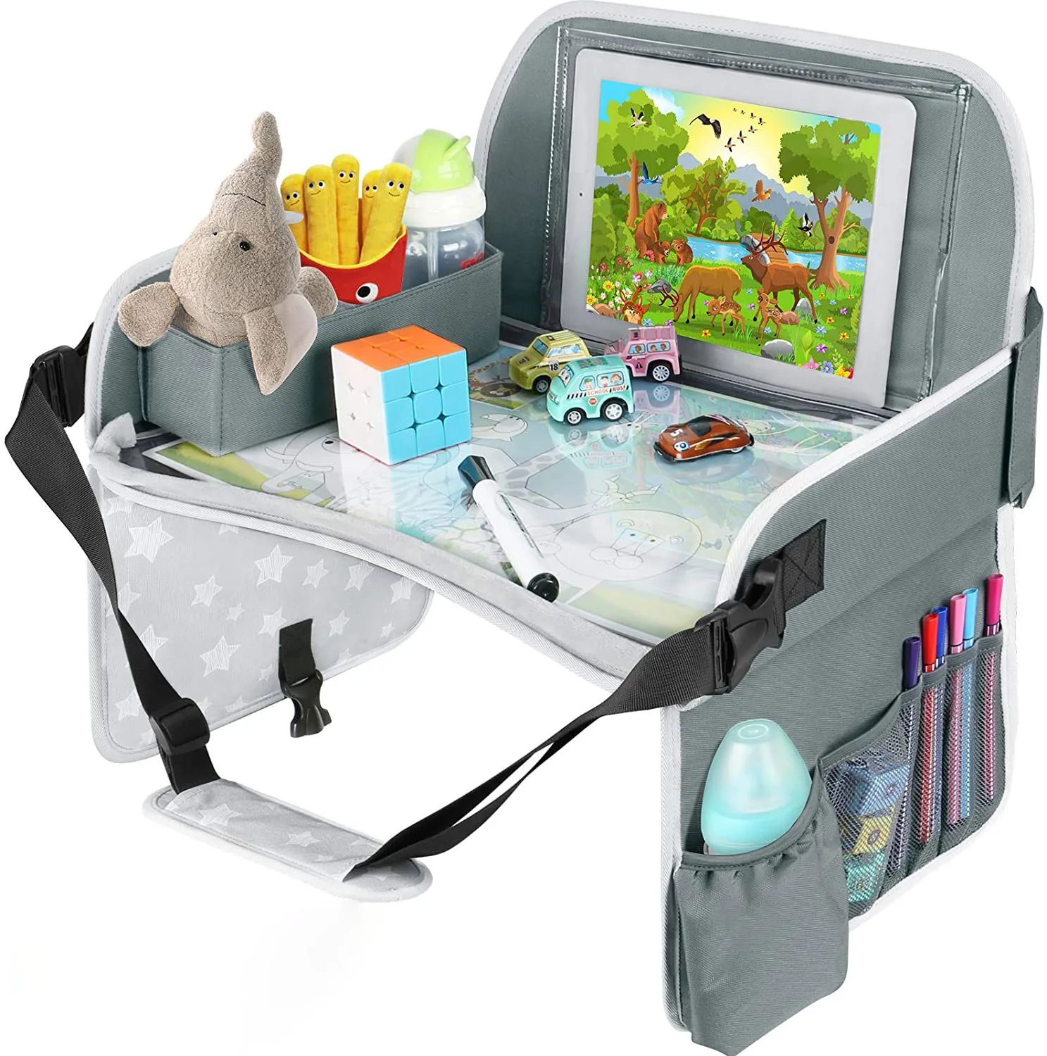 Factory Portable baby car seat kids travel play tray with tablet holder car back seat organizer car seat table kids travel tray