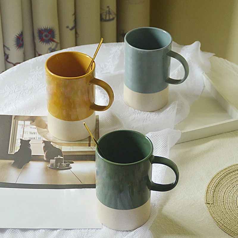 Custom Large 15oz Nordic Matte Colorful Ceramic Coffee Mug With Wooden Lid Gift Box