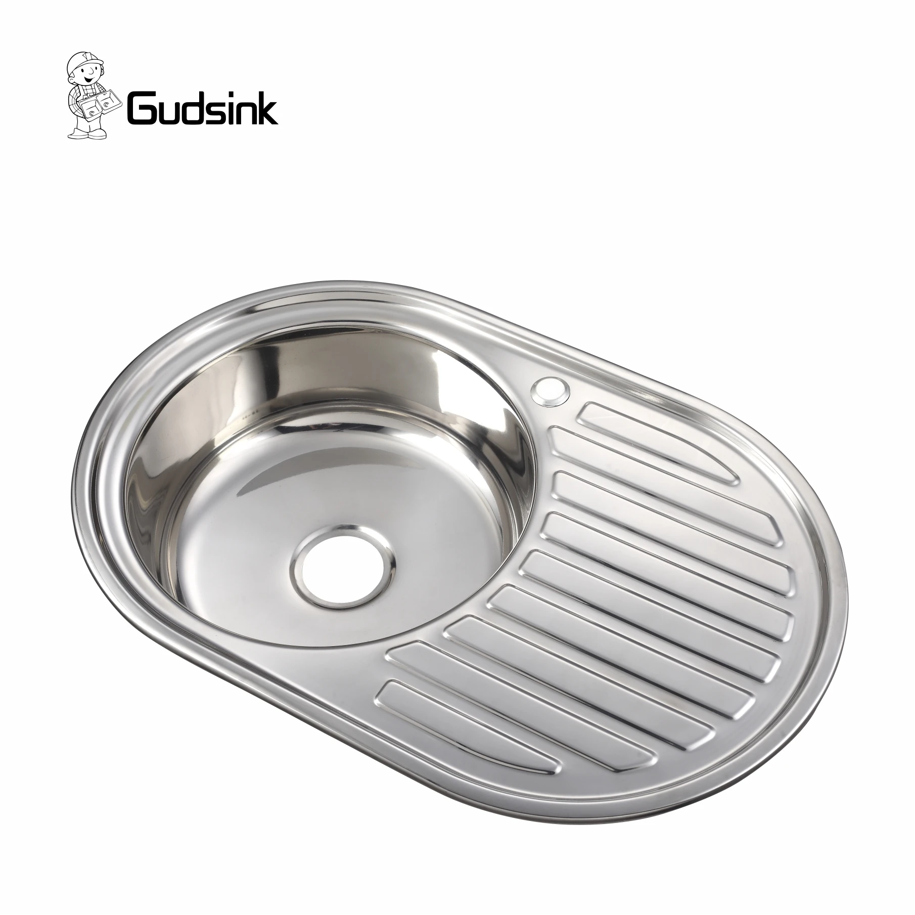 Gudsink 7750 round stainless steel single bowl kitchen sink with wash board
