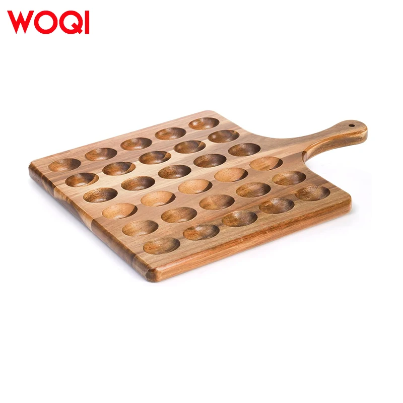 WOQI Multipurpose Reversible Egg Platter Cuisine Tray Wood Deviled Egg Platter with Handle and 24 Egg Slots