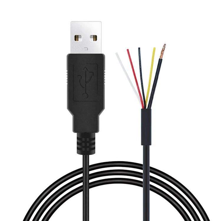 Customized USB 2.0 A Male to Open Stripped Tinned Soldering Bare Wire End Pigtail Cable