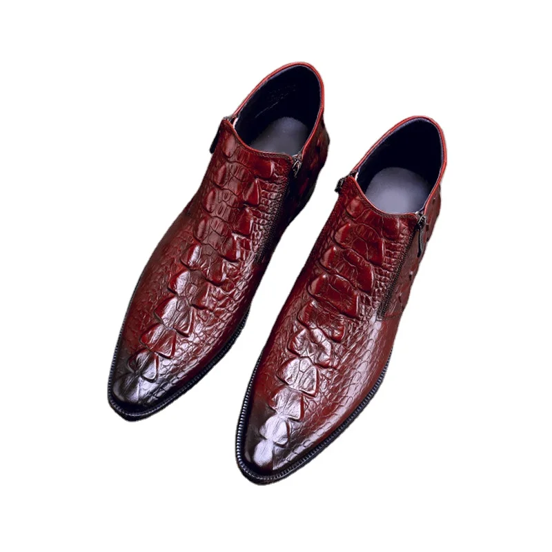 Новые Высокие Топы с принтом аллигатора, сапоги с острым носком и сапоги из воловьей кожи