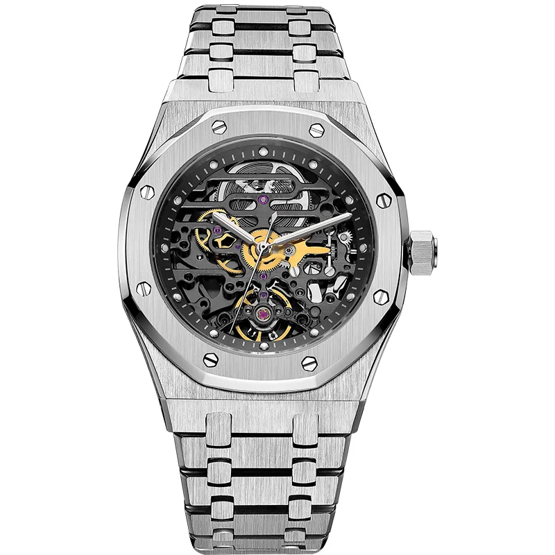 
Customized clock mens hand luxury sapphire skeleton mechanical wristwatches oem stainless steel deep waterproof autometic watch 