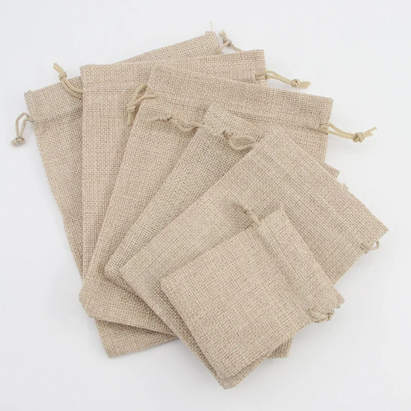 Wholesale Small Eco-friendly Custom Logo Printed Cute Design Linen Jute Burlap Drawstring Pouch Dust Gift Bag