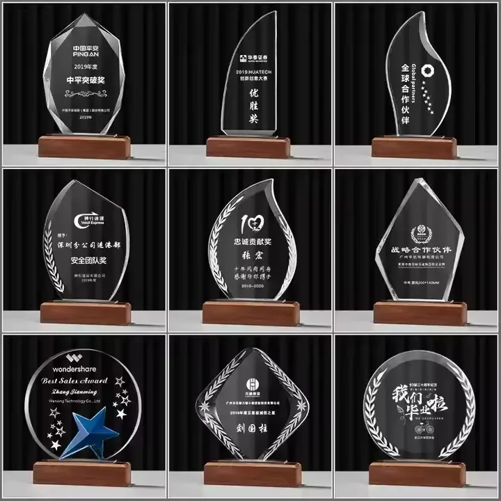 Blank Crystal Trophy Plaques with Wooden Base for Wholesale Customized Business Gift Corporation