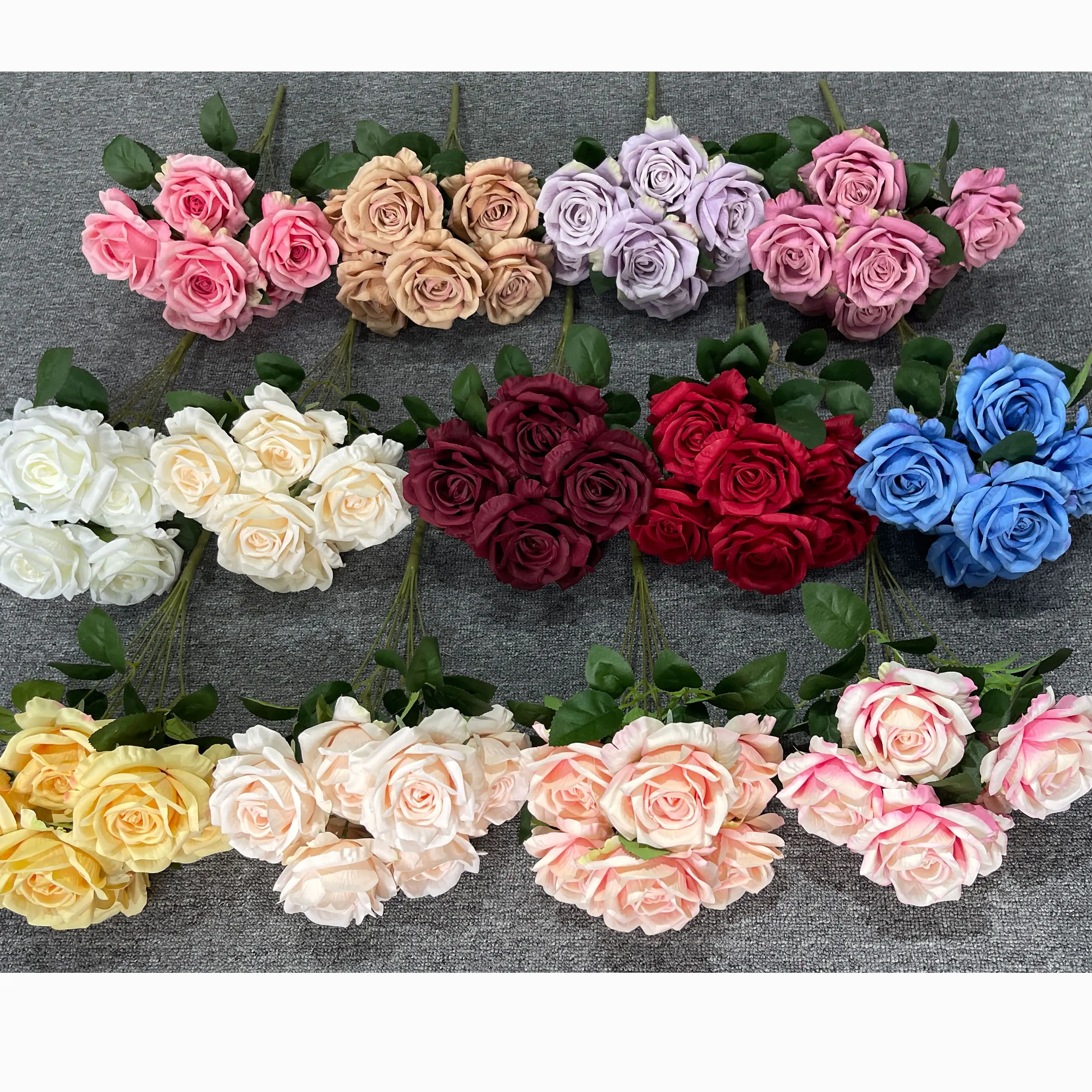 TCF 7 Heads Pink Rose Artificial Flower Bush flowers high quality rose bushes bouquets silk artificial flower decoration rose