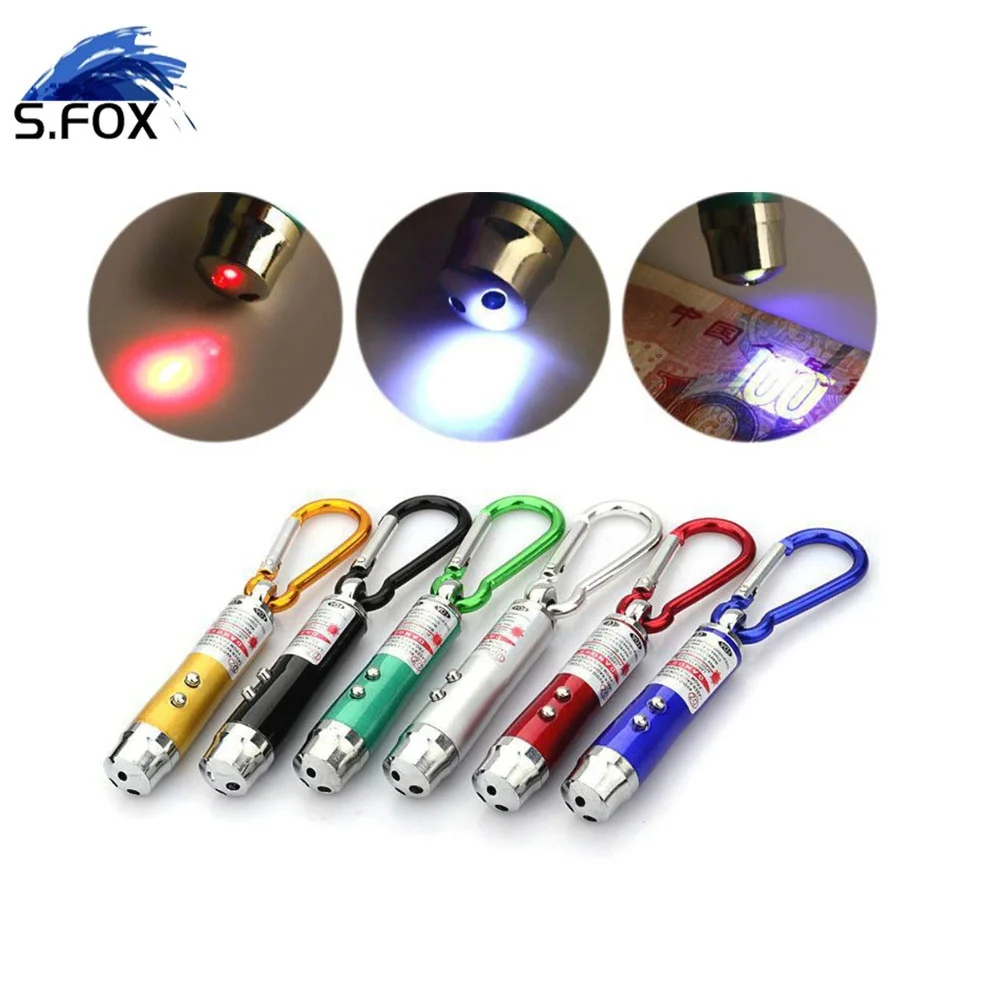 Factory Promotion Gift Red Laser UV Light White Light Carabiner Keychain Hock Laser Pointer Flashlight