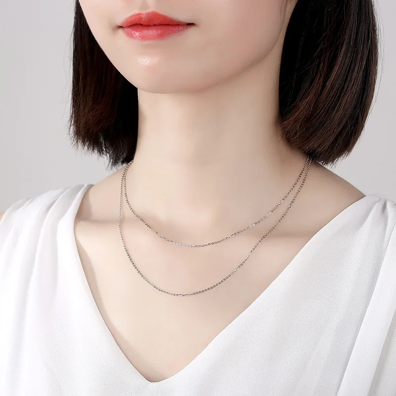 Hypoallergenic Italy S925 Sterling Silver Cross Pressed Cable Chain, High-Quality Shiny Silver Chain for Women