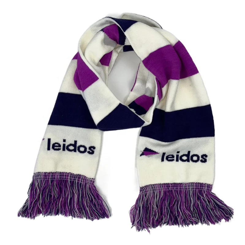 Высококачественный низкий минимальный заказ заводской индивидуальный логотип OEM ODM акриловый вязаный жаккардовый шарф-веер клубный шарф