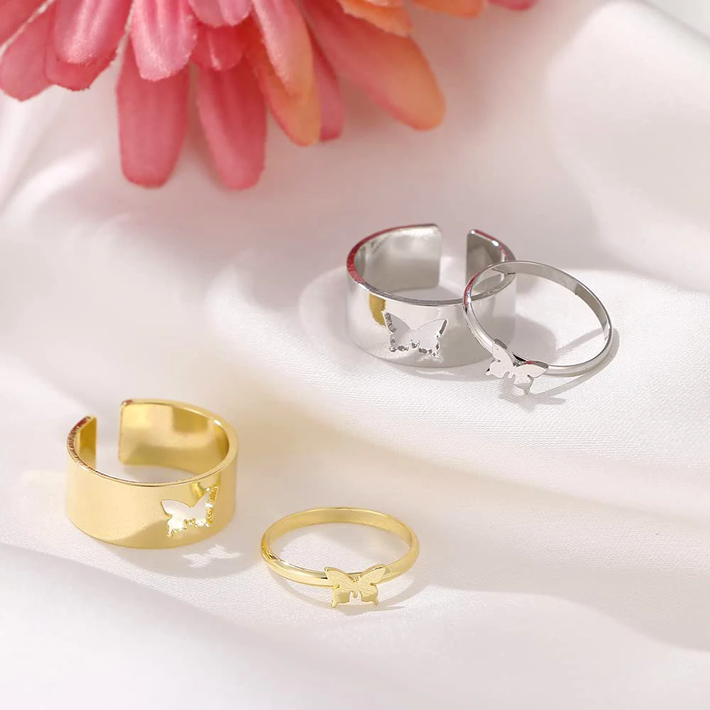 women men wedding finger jewelry18k gold plated adjustable butterfly couple rings jewelry set