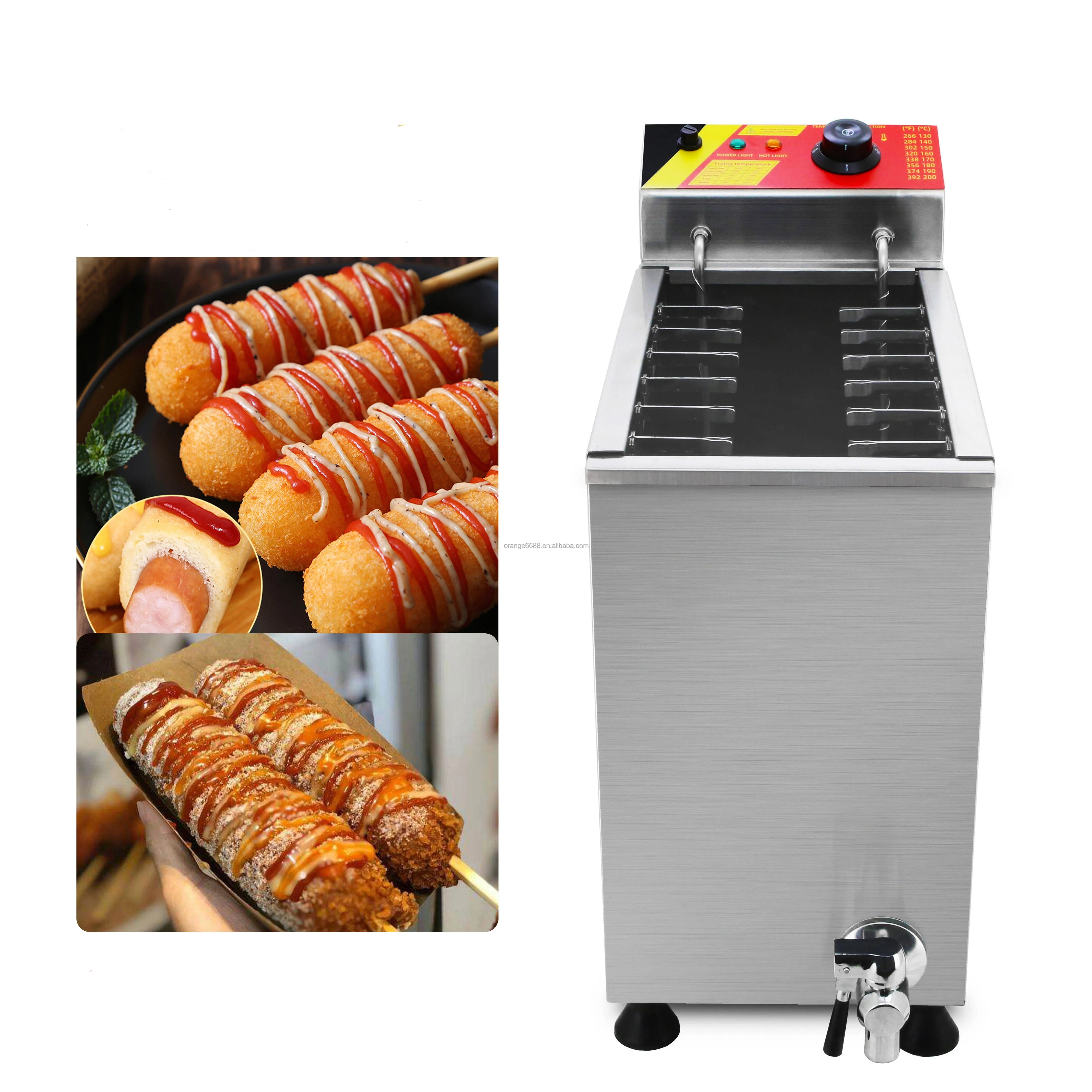 6L Korean Hot Dog Machine Corn Dog Deep Fryer Machine Snack Restaurant Equipment Stainless Steel 201 Bread Bakery Machine Mm Cm