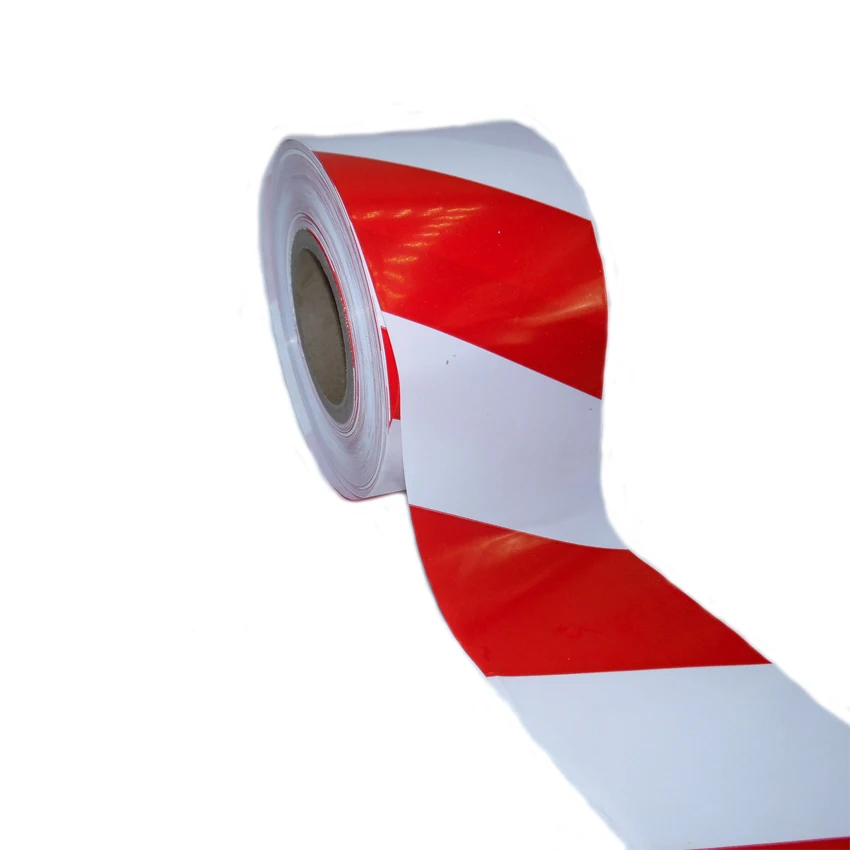 MANCAI Factory Price Sign Tape Warning Roll of Non-Adhesive Beacon Tape 100 Mx 80 mm Red and White Barrier Beacon Tape