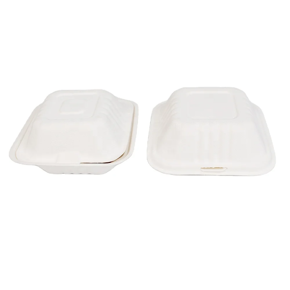 B004 disposable restaurant fast food packaging biodegradable 6.5 inch compostable bento box for fried chicken