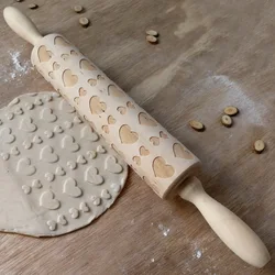 Factory Wholesale Kitchenware Laser Engraved Embossed Wooden Rolling Pin Animal Printed Rolling Pin For Christmas