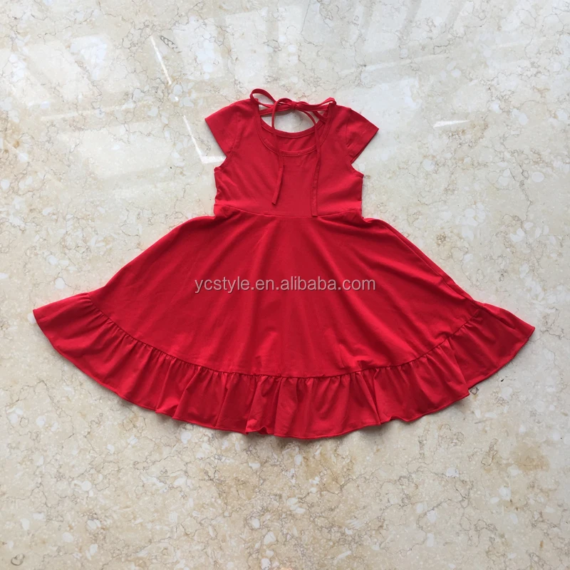 Girl Dress Ball Gown Customized Print And Label Knitted Red Casual Ruffle Dress Accept More Than 200 Color Girl Summer Dress