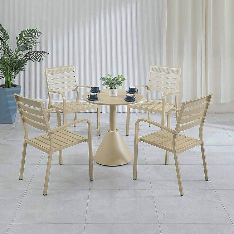Patio 4 Seater Aluminum Dining Set  Garden Leisure Coffee Shop Balcony Dining Banquets Hotels Table and Chairs