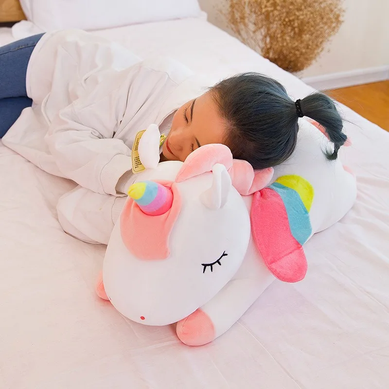 Lying Rainbow Unicorn Plush Pillow Pink White Unicorn Stuffed Animals Doll Super Soft Cute Angel Unicorn Horse Stuffed Plush Toy