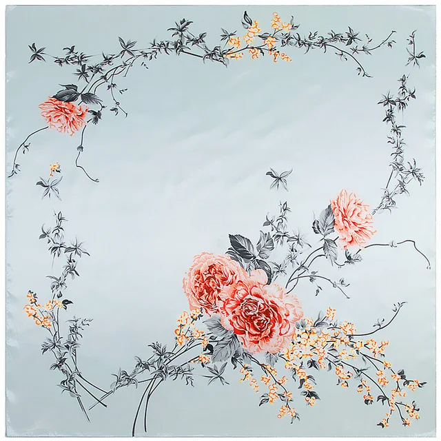 Роскошный брендовый саржевый шелковый шарф 130 см Женская бандана квадратный дизайнерский Цветочный платок шарфы для женщин модная шаль