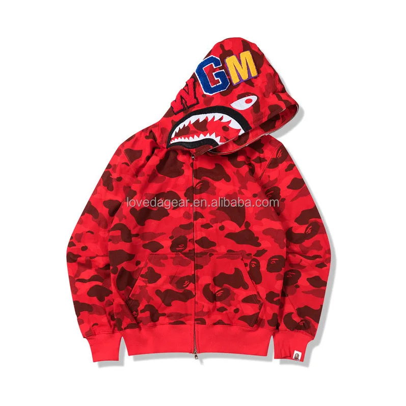 Custom 3D Print Shark Mouth Camo Oversized Mens Women Fall  Hoodies Sweatshirt Casual Zipper Hip-Hop Long Sleeve Zip Up Hoodie