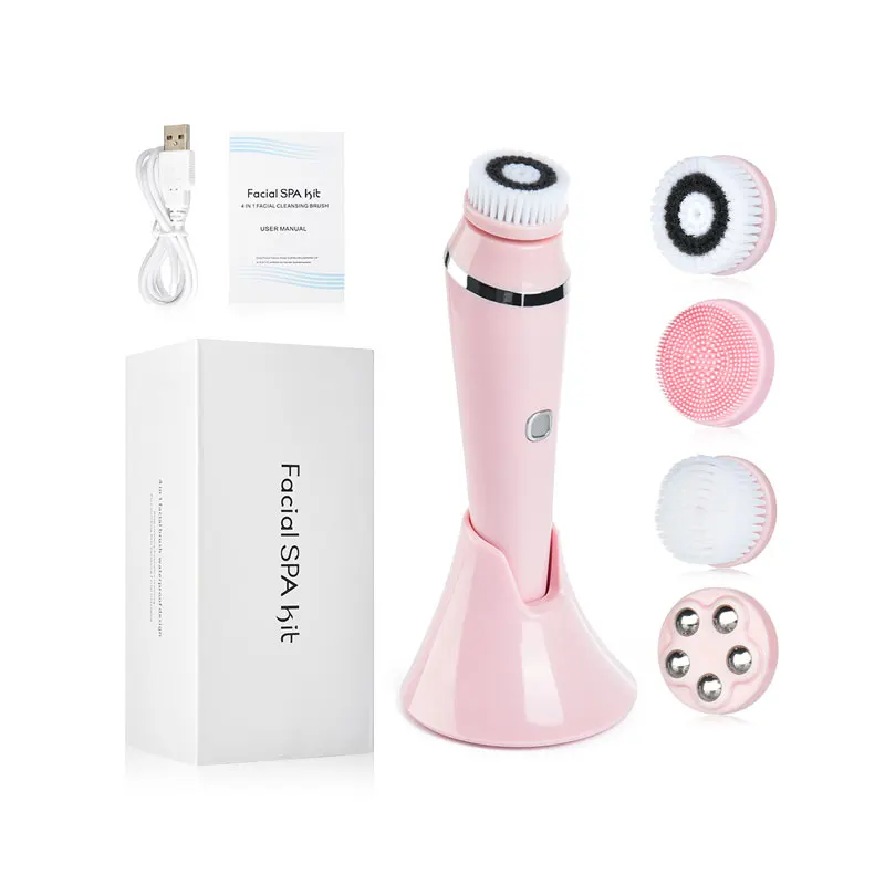 4 brush heads Deep Cleansing Private Label Sonic Facial Cleansing Device with Silicone Brush