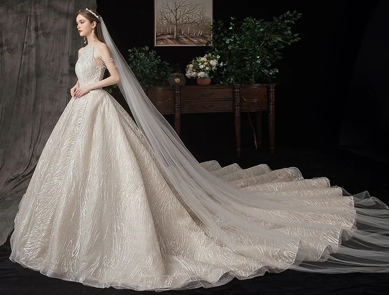  New Arrivals Luxury Wedding Dress Tassel Halter Bridal Gowns Girl