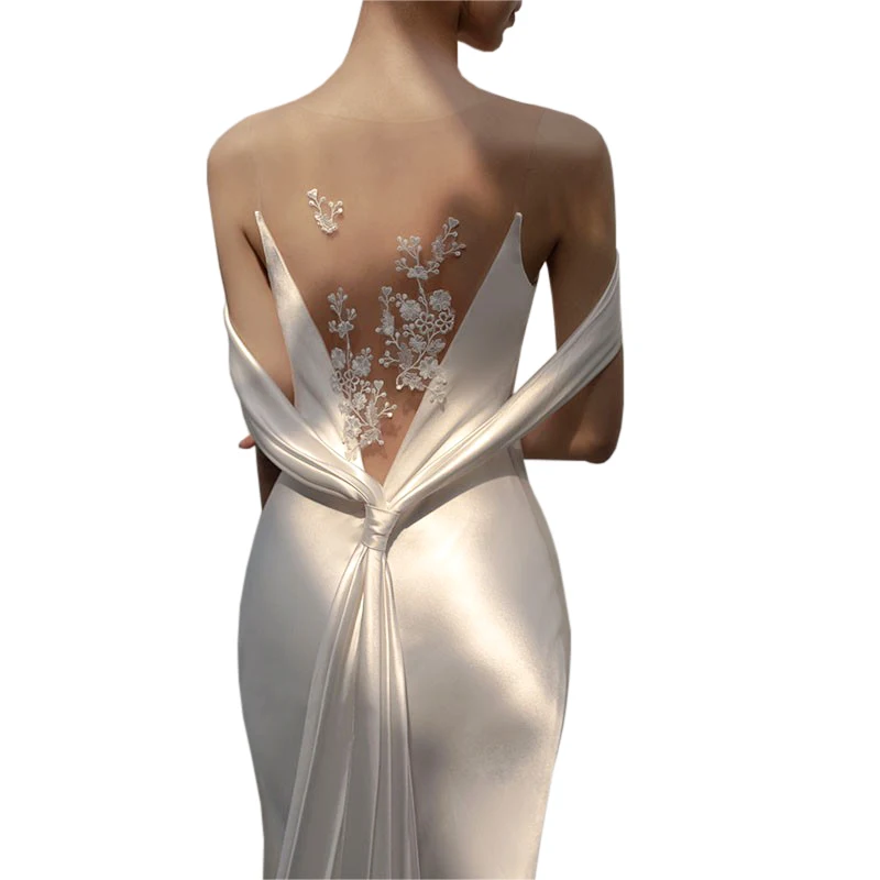 Fishtail light Wedding Dress White Bride welcoming dress temperament slim banquet Satin small tailed evening dress mermaid