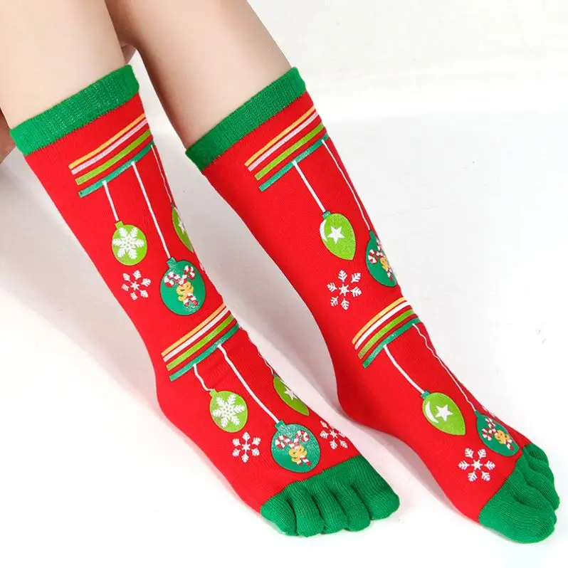 winter warm Christmas printing stripped Socks Santa snowman Funny Toe Socks Five Fingers yoga Socks