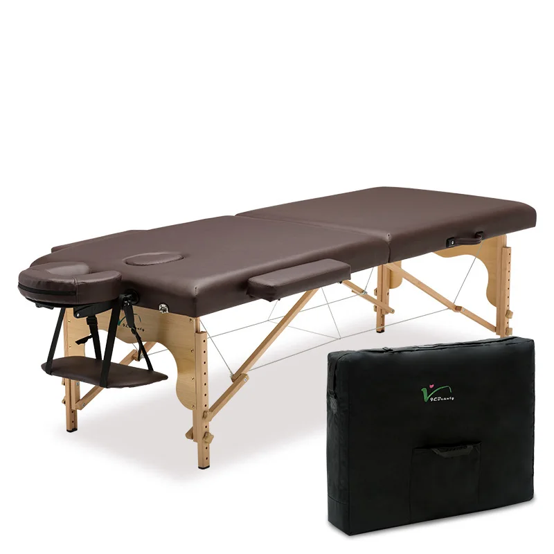 Folding massage bed PVC leather beech  wood legs 5 cm foam customizable available massage table