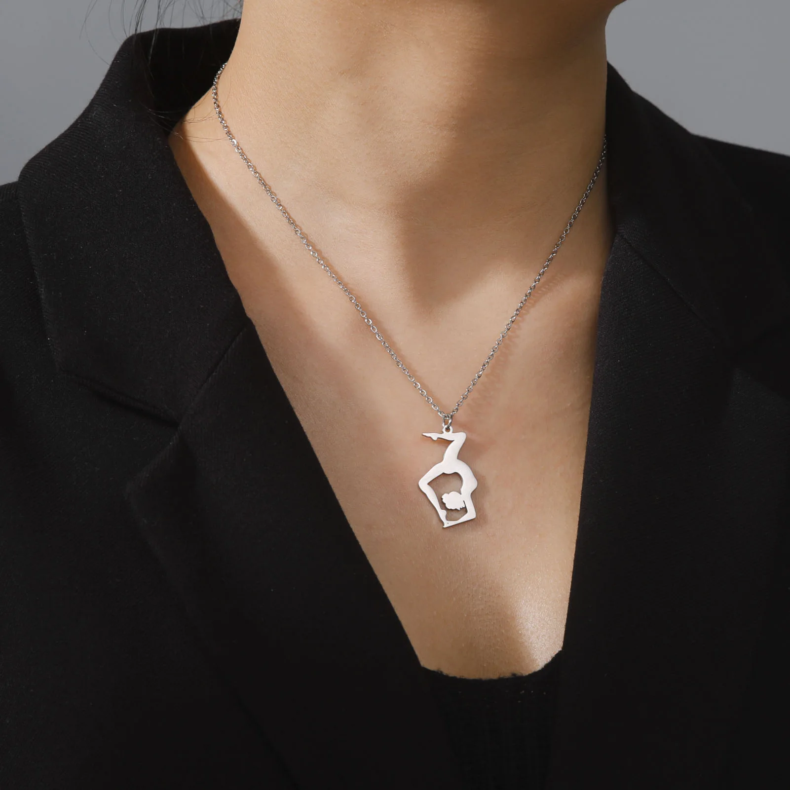 GT Stainless Steel Gymnastics Sporty Pendant Necklace Yoga Pose Ballet Dance Team Pendant Necklace