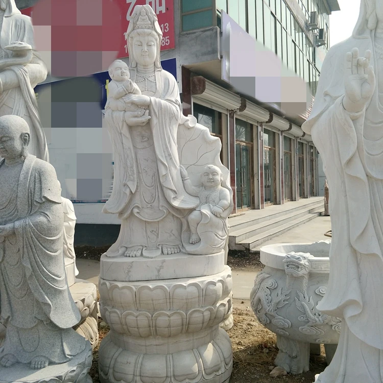 manufacturer natural white marble carved Kwan yin/Guan yin statue with child