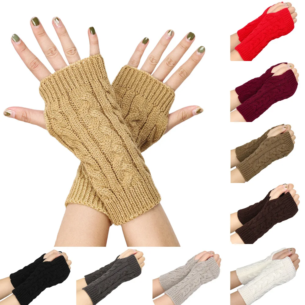 Hot Selling Winter Gloves Warm Yarn Half Finger Short Wrist Finger Arm Cover Winter Warm Acrylic Sleeve Warm Woolen gloves