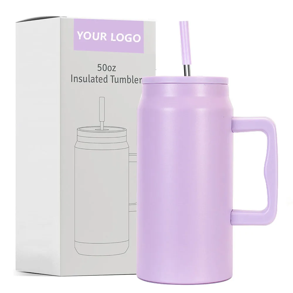 H3 50oz Mug Tumbler with Handle and Straw Lid Reusable Insulated Stainless Steel Large Travel Jug Water Bottle
