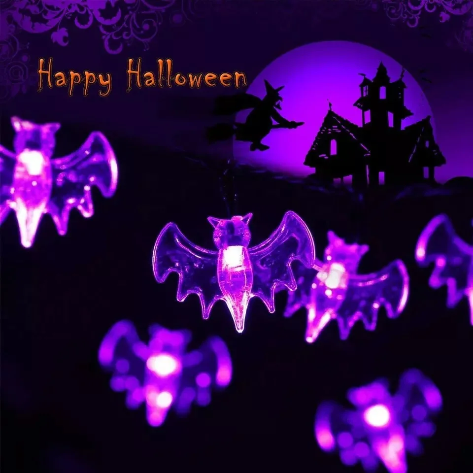 TSINYE LED Halloween Decoration Waterproof 3D Purple Spider Bat Pendant Decoration String Lights for theme parties carnival