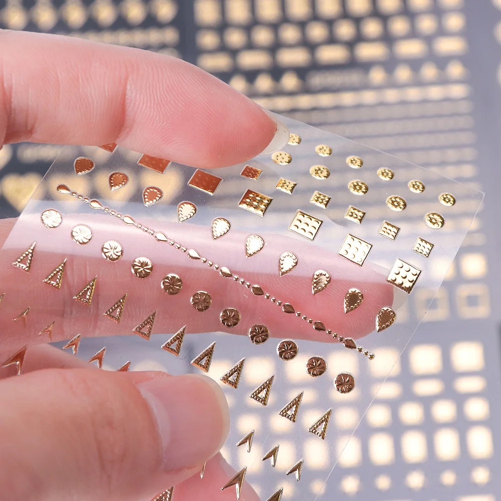 Paso Sico Nail Beauty Trend Manicure Irregular Multi Shapes Pattern Gold Adhesive Foils Nail Sticker Decals for 3D DIY Salon DIY