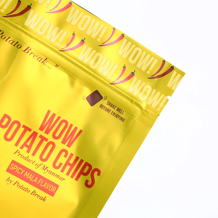 Custom printed resealable gold shinny matte potato chip bag sealer chips packing potato packaging bag