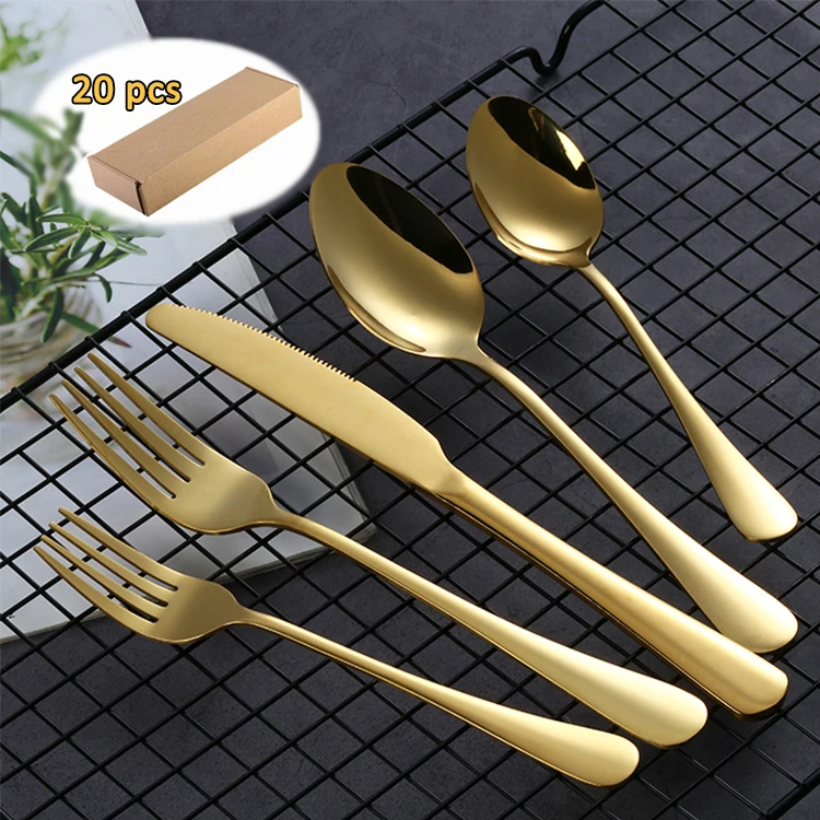 Wedding Gold Cutlery Knife Spoon Fork 20/30 pcs Stainless Steel Tableware Silverware Flatware Sets for Home