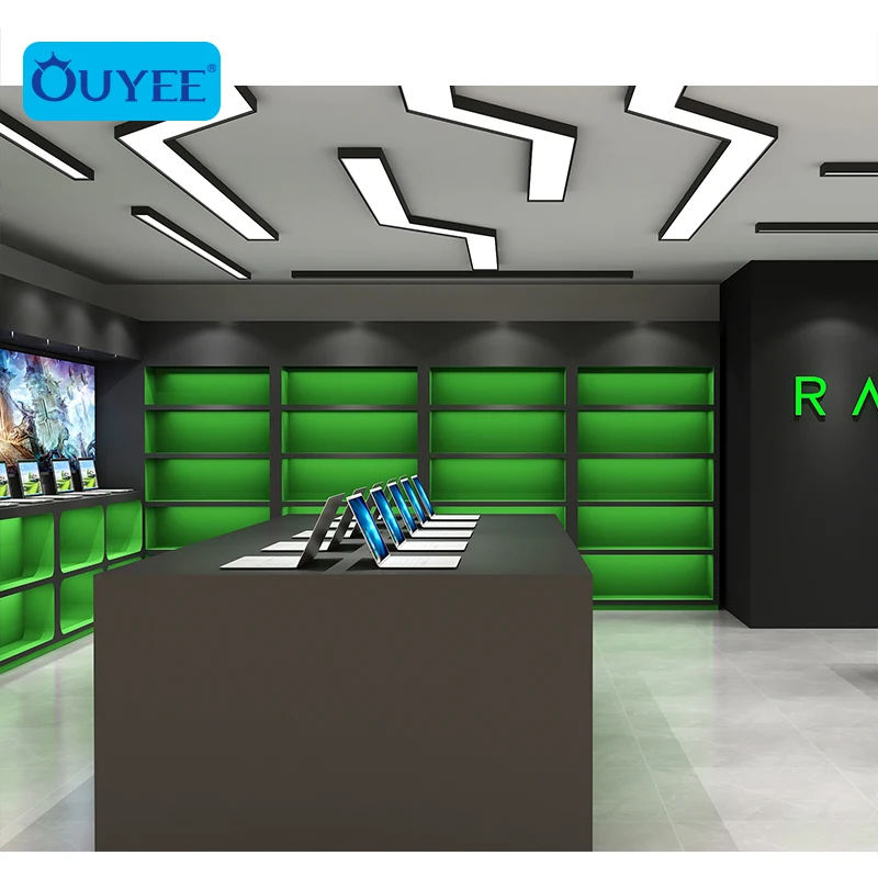 Custom made elegant  laptop display cabinet design counter computer table laptop showroom design