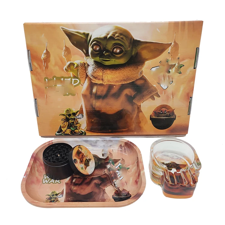 Wholesale Smoke Shop Smoking Set Metal Rolling Tray Custom Herb Grinder Glass Ashtray Smoking Accessories Kit