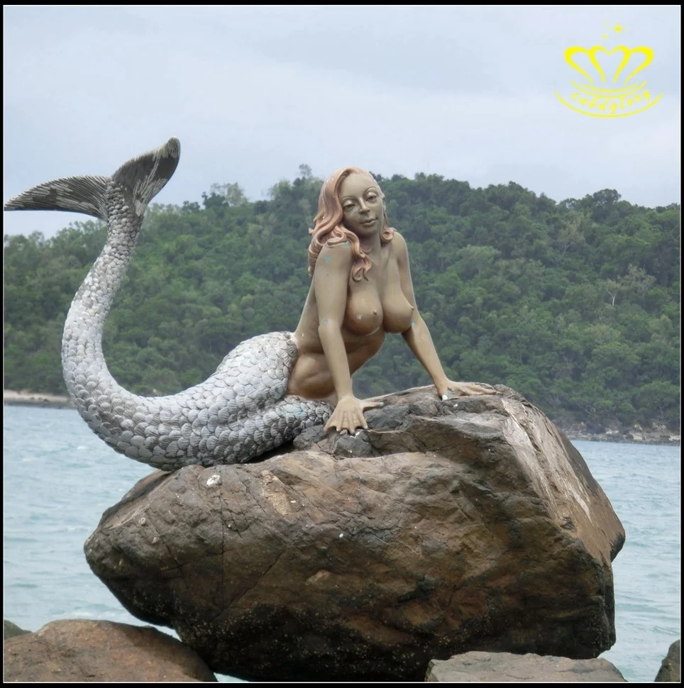 High Quality Street water feature Landscape decor Design Metal Crafts art sculpture sea snail Bronze Mermaid Statue