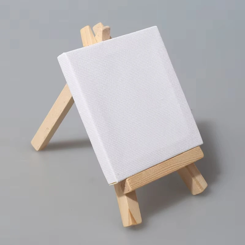 Keep Smiling 10x10cm Cotton Mini Stretched Canvas Board with Wooden Paint Easel Display Stand For Kids Painting