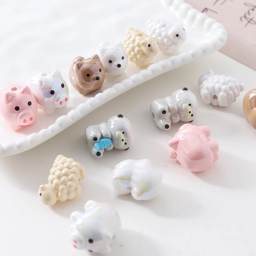 Acrylic Animal Dogs Pigs Sheeps Beads Charms Loose Bead for Keychain Bracelet Necklace DIY Jewelry Making Accessory