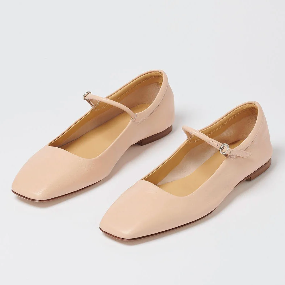 Customized Design New Elegant Square-toe Mary Janes Style High end Quality Luxury Leather Upper  Flat Ballets Pumps