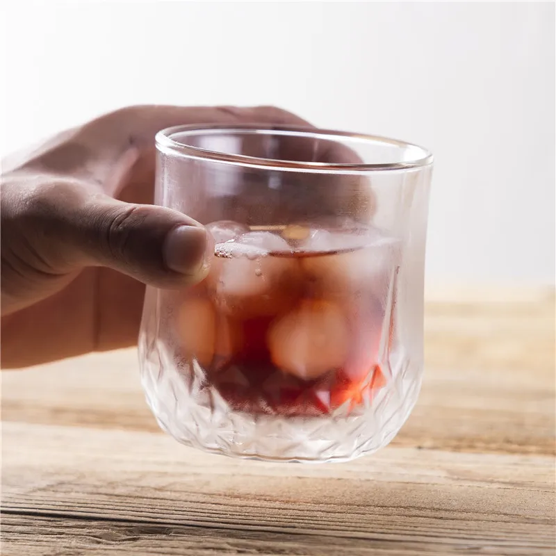 double layer heat resistant glass household water glass carving whisky glass cup