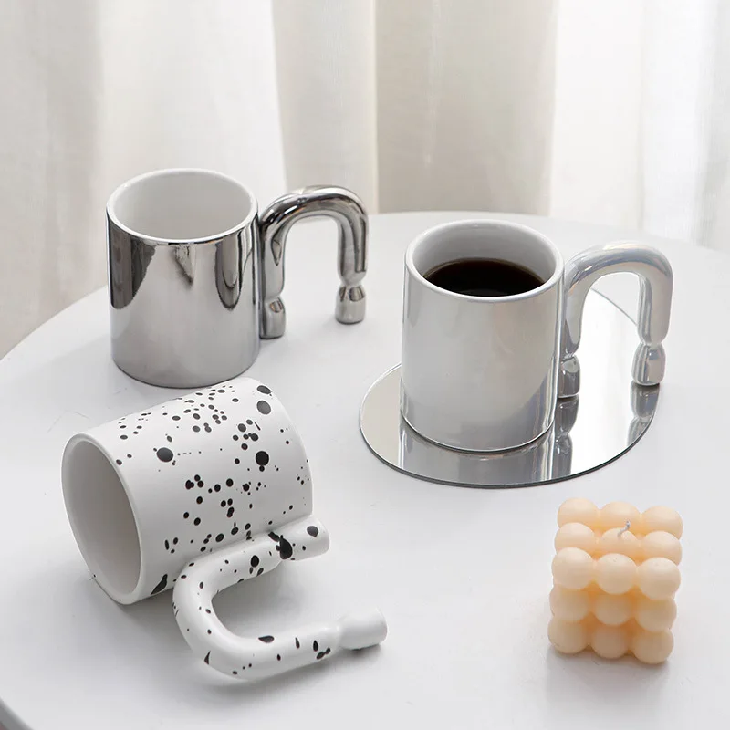 Lelyi Ins creative design doorknob shape ceramic cup lovely splash ink fairy pearl ceramic Mug wholesale