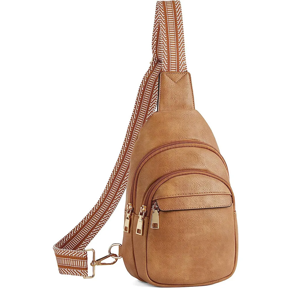 Outdoor Sport Hiking Chest Bags Custom Logo Faux Leather Durable Waterproof Sling Backpack Guitar Strap Chest Bag for Travel