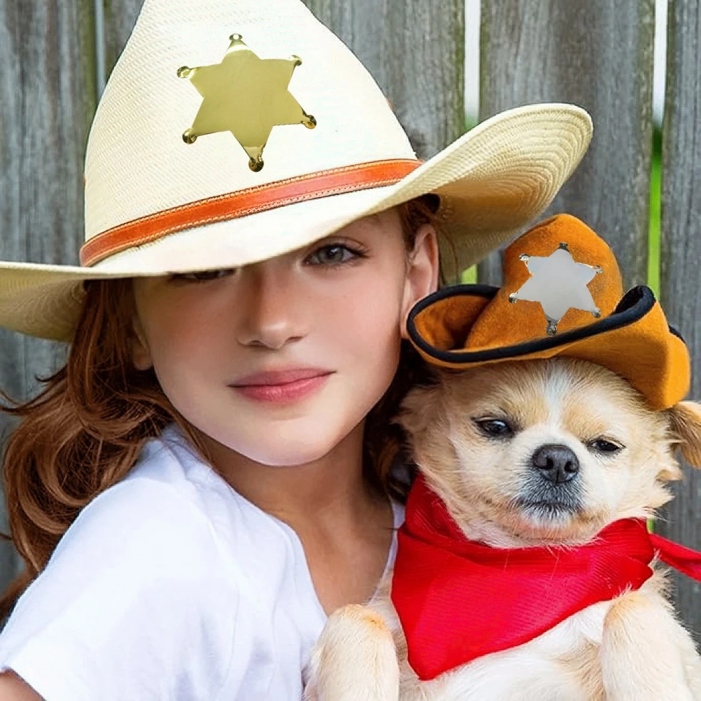 Metal Hexagonal Star Blank Badge Hat Emblem Commemorative Badge Cowboy Chest Badge Perforated pendant pin accessory