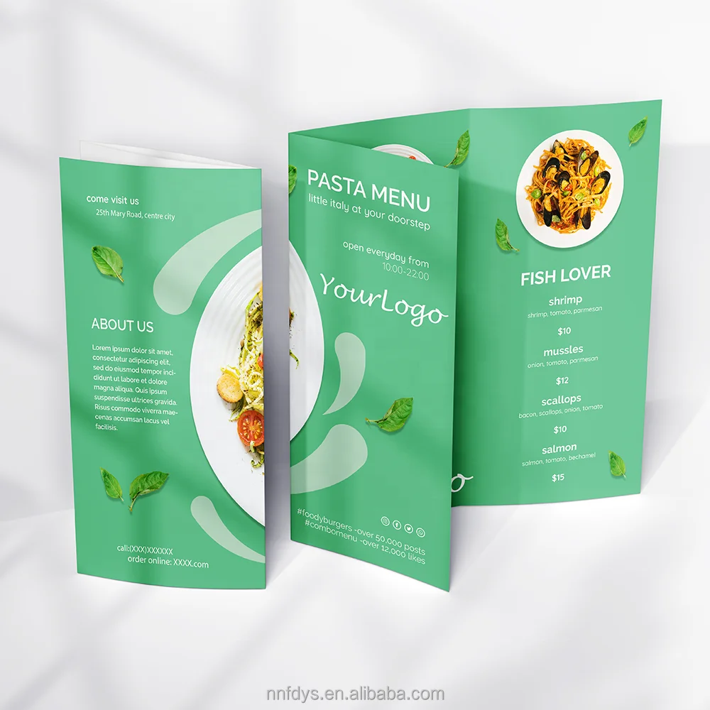 Customized Printed Waterproof Flyer Z-fold Brochure Instruction Manual Advertising Leaflet Takeout Menu Poster Printing