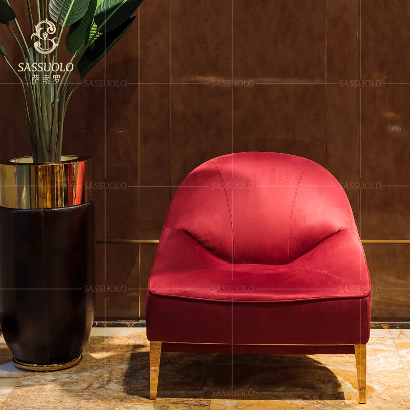Sassuolo red modern velvet armchair stainless steel legs single leisure chair wholesale furniture manufacturer